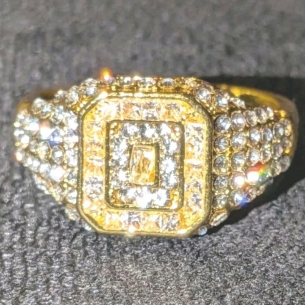 Elegant Mens Simulated Diamonds With 2ct 14k Yellow gold Plated Ring Sz 12